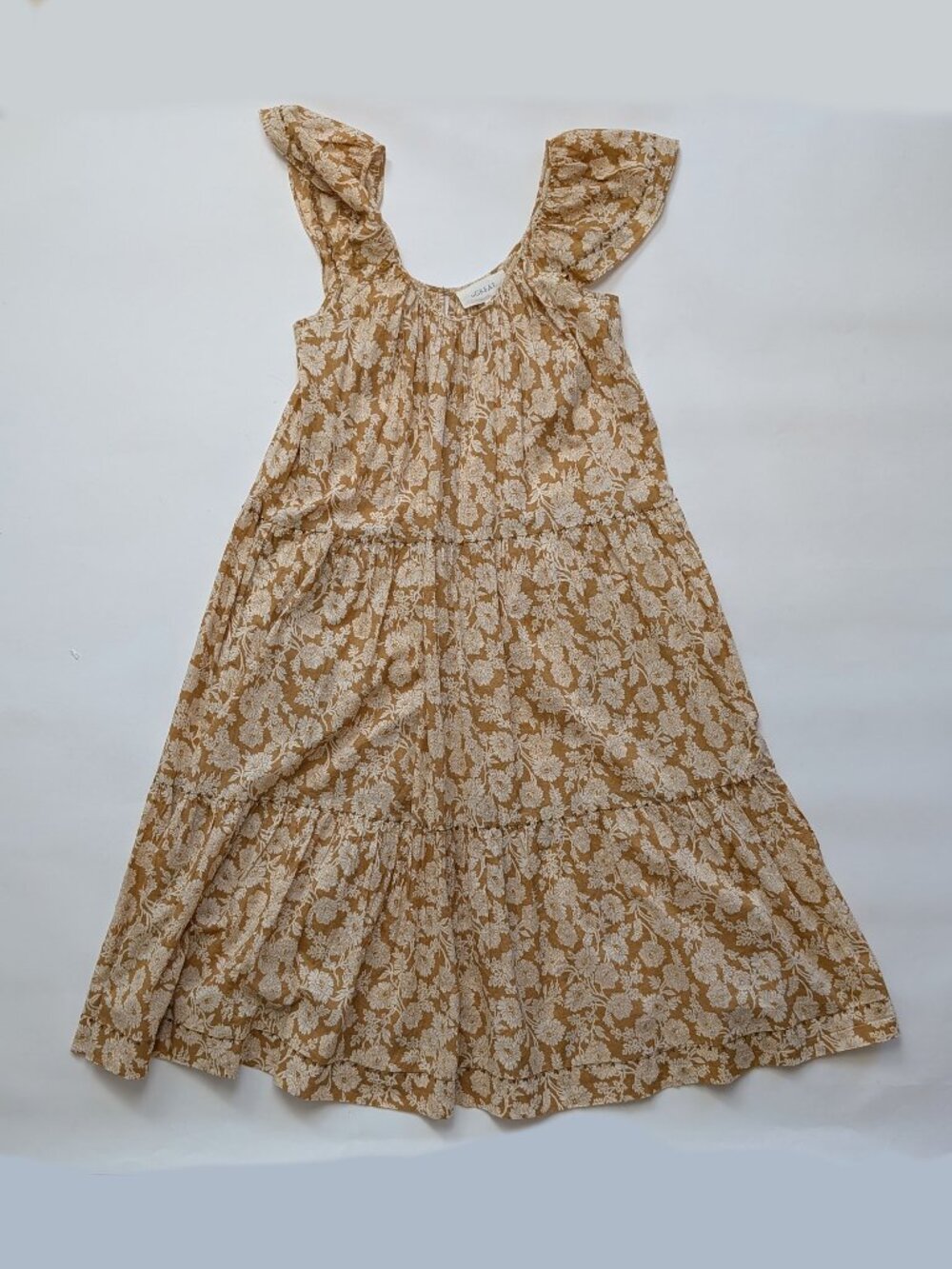 THE GREAT. Floral Tiered Ruffle Flutter Sleeve Cotton Midi Maxi Dress Size 1